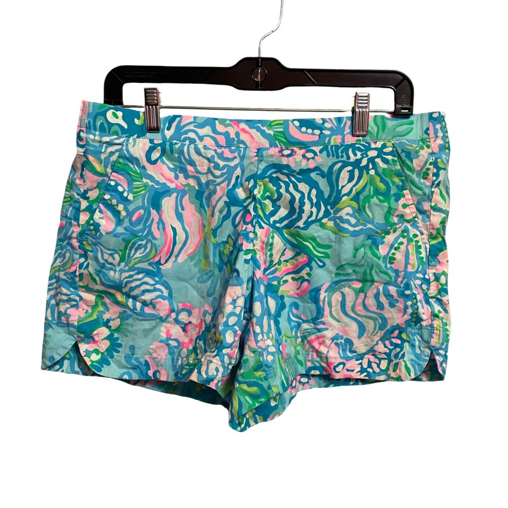 Lilly Pulitzer Ocean View Shorts Features Vibrant "Aqua La Vista" Print Size M